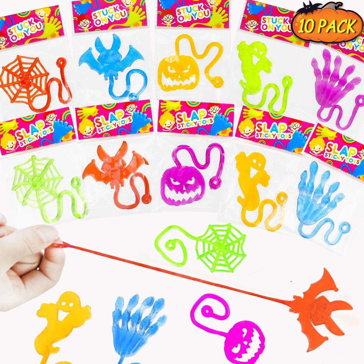 10Pcs Stretchable Climbing Spider Web Elastic Sticky Hand Novelty Toys for Kids Halloween Birthday Party Decorations Gifts